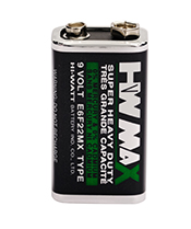 HW BRAND CARBON ZINC BATTERY E6F22M 9V SIZE METAL JACKET